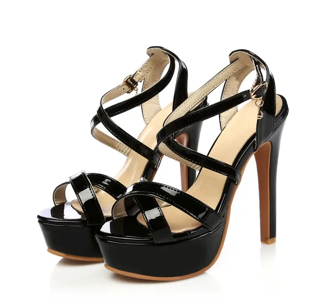 Новые сандалии-гладиаторы модель Модная пикантная дамская обувь больших размеров 30–48 Дамские туфли-лодочки на супервысоком каблуке Свадебные туфли 431–3 - Цвет: Черный