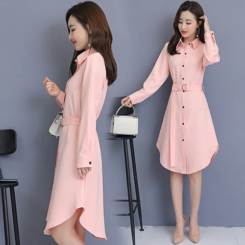 

Stinlicher 2019 spring new chiffon dress women elegant long-sleeved shirt dress office ladies OL slim Tunic Bandage midi dress