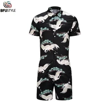 Журавль птица мужские комбинезоны с 3D принтом комбинезоны Харадзюку гарем карго сплошной комбинезон Гавайские рубашки мужские комплекты