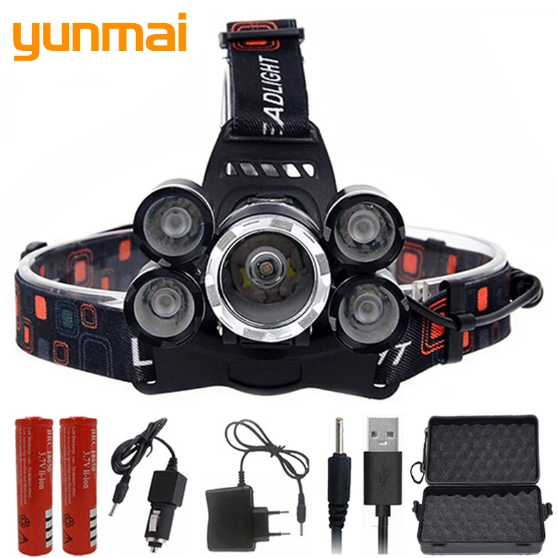 

Z15hight power light 5 led headlamp headlight 12000 Lumen cree xml t6 LED Head Lamp 18650 rechargeable Flashlight Torch lantern