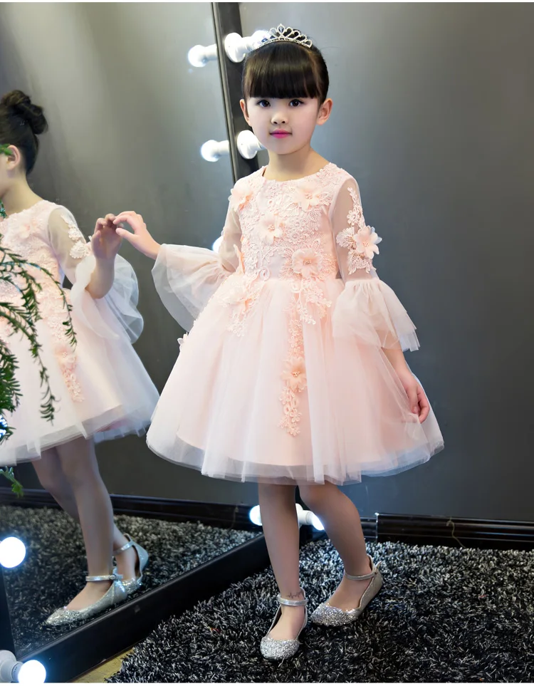 

New Arrival Pink Tulle Exquisite Flower Princess Girl Dress Kids Baptism Party Prom Dresses Girls Wedding Birthday Dresses