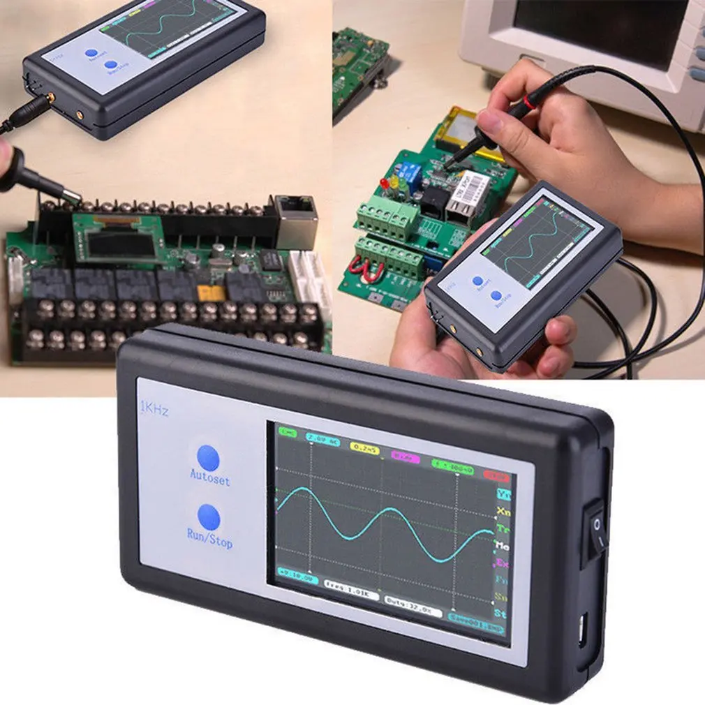 

Hand-held D602 ARM Mini Portable Pocket-Sized Digital Oscilloscope Big TFT Screen 200KHz Bandwidth Touch Panel Oscillometer