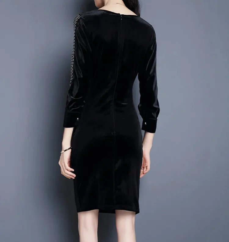 New Winter Autumn Dress Women 2019 Velour Dresses Female Casual Mesh Patchwork Robe Femme Plus Size Vestidos Mujer Dress Veludo (7)
