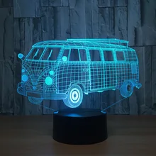 3d Visual Illusion Camping Bus LED Lamp Transparent Acrylic Night Light Led Lampa 7 Color Changing