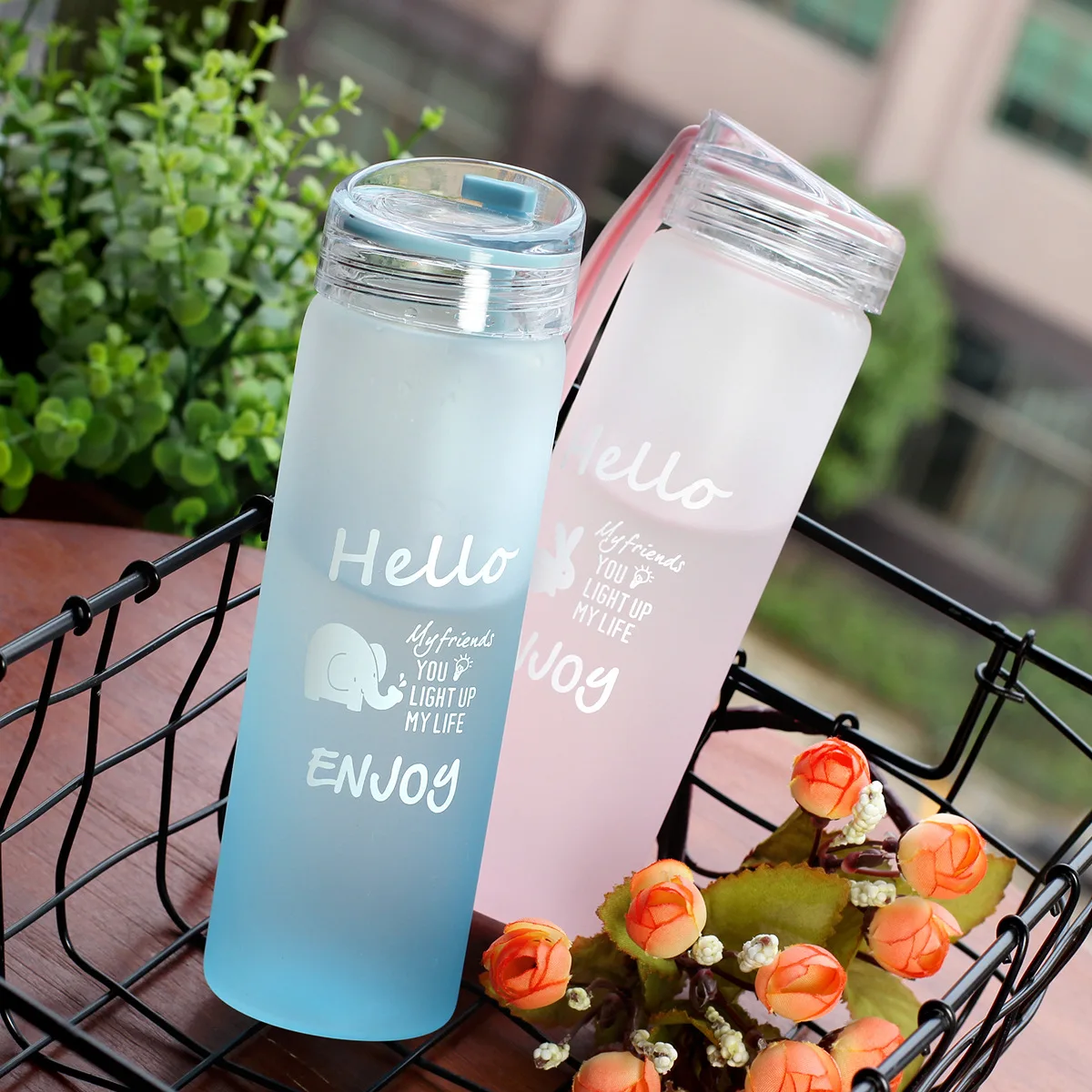 Новинка, креативная стеклянная бутылка для воды с изображением животных, фламинго, кошки, высокое качество, портативная стеклянная бутылка для питья с веревкой