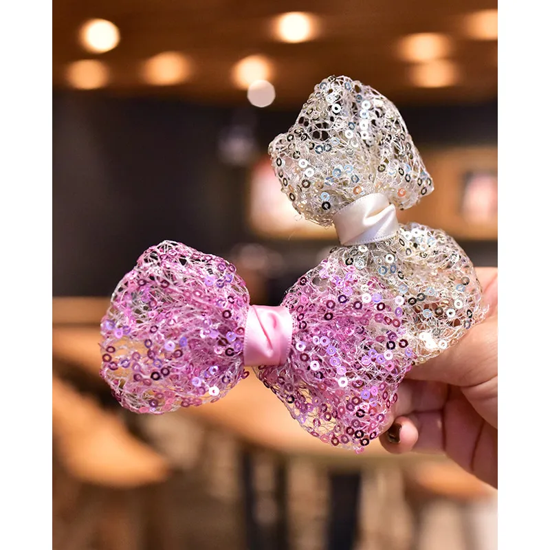 

1pc kids girls 9cm mesh hair bow sequin hair clips for girls party performance princess hairpin barrette Girls hair accessories