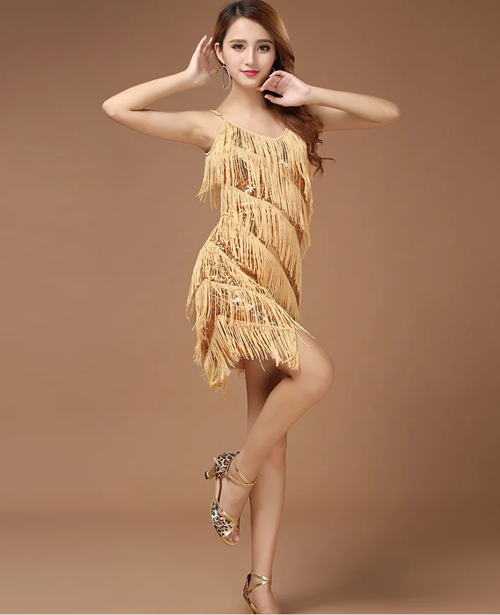 gold fringe flapper dress