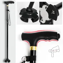 Регулируемая складная трость, Складная портативная трость для мужчин и женщин, светодиодный светильник, Удобная Т-образная ручка для артрита