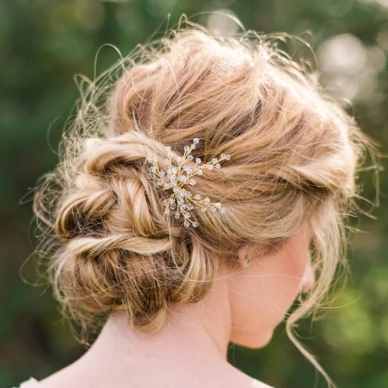 

KMVEXO 1 PCS Handmade Crystal Flower Wedding Hair Pins Bridesmaid Beads Hair Pieces Vine Hairpins Bride Hair Jewelry Accessories