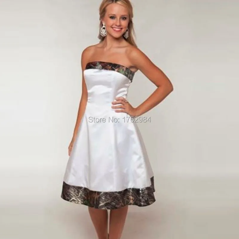 Camouflage Camo Bridesmaid Dresses A Line Strapless Back Lace Up Knee Length Country Style 2017 vestido de festa de casamento