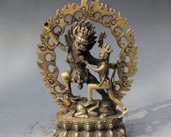 

8" Old Tibet Buddhism Brass Yamantaka Buddha Yama Dharmaraja Yab-Yum Statue