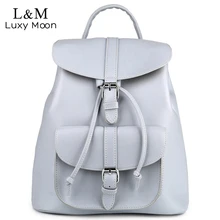 Women Backpack Vintage Leather Backpacks Drawstring Black Rucksack Brand Shoulder Bags For Teenage Girls Grey School Bag XA950H