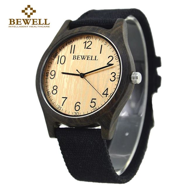 BEWELL Men's Wooden Watch Bamboo Canvas Strap Multi Color Replacement Brand Desi BEWELL Men's Wooden Watch Bamboo Canvas Strap Multi Color Replacement Brand Desi