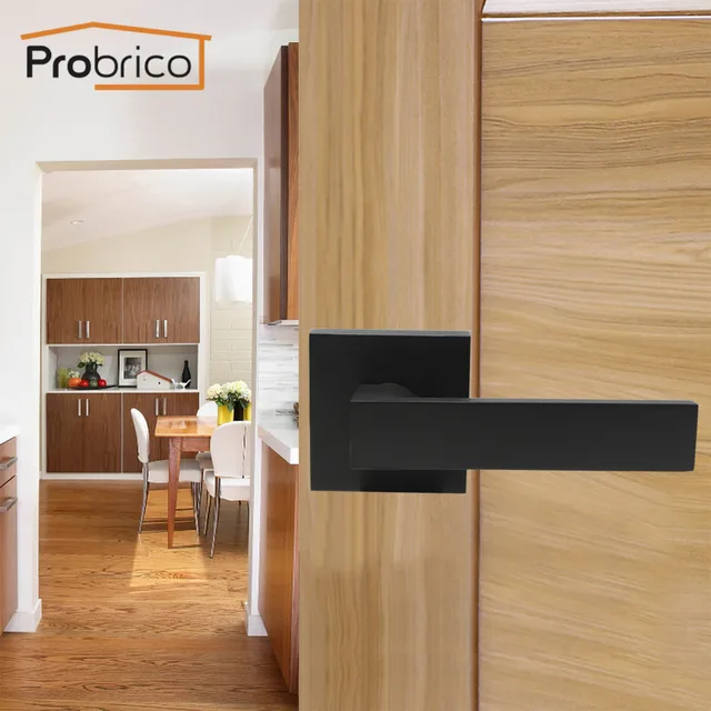 Probrico Black Keyless Stainless Steel Passage Interior Door Lock Set Heaven Duty Bathroom Door Handle Bedroom Square Door Locks In Locks From Home