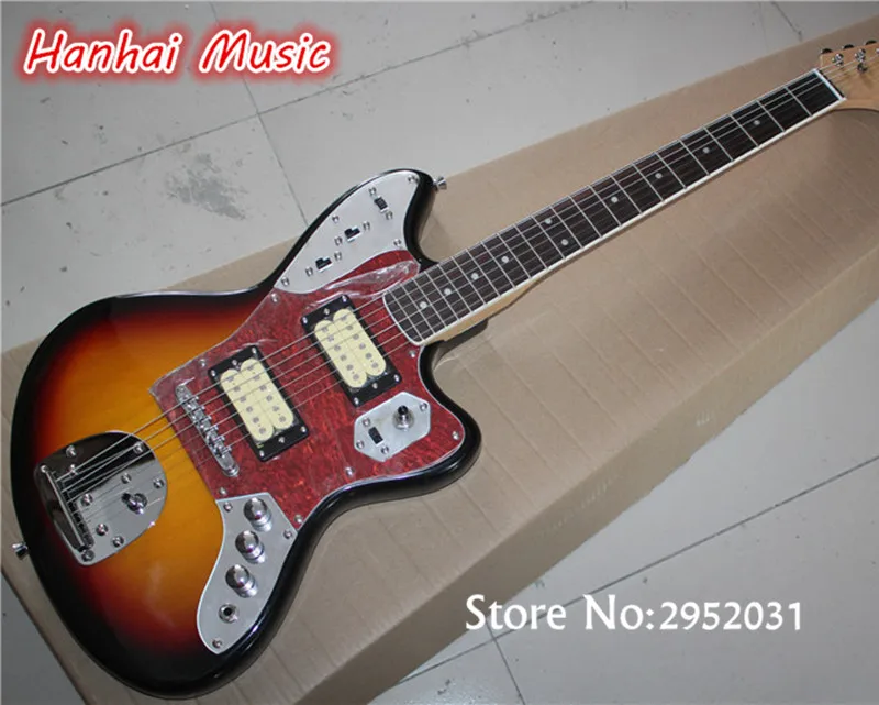 

Free Shipping-Electric Guitar with Sunburst Body,Red Pickguard,2 Open Humbuckering Pickups and can be Customized