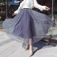 Сезон лето-весна; стильная сетчатая Макси-юбка; модные женские юбки с высокой талией и блестками; элегантные женские юбки; Mujer; Классический Сарафан