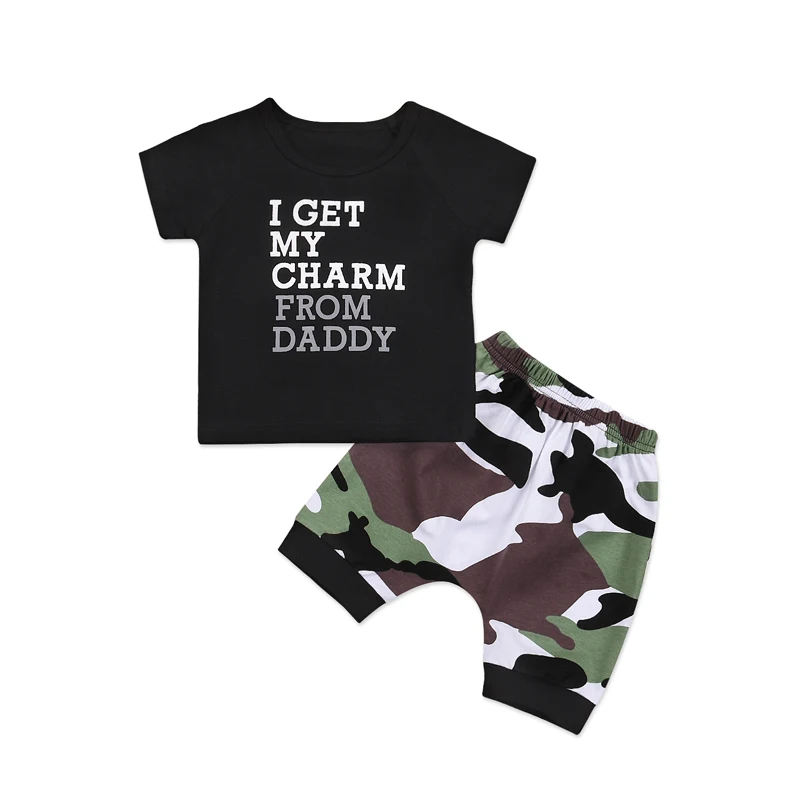 

New Casual Toddler Kids Baby Boy Clothes Set Short Sleeve O-Neck T Shirt Top + Camo Pants Shorts Clothes 2pcs Outfits 1-6T