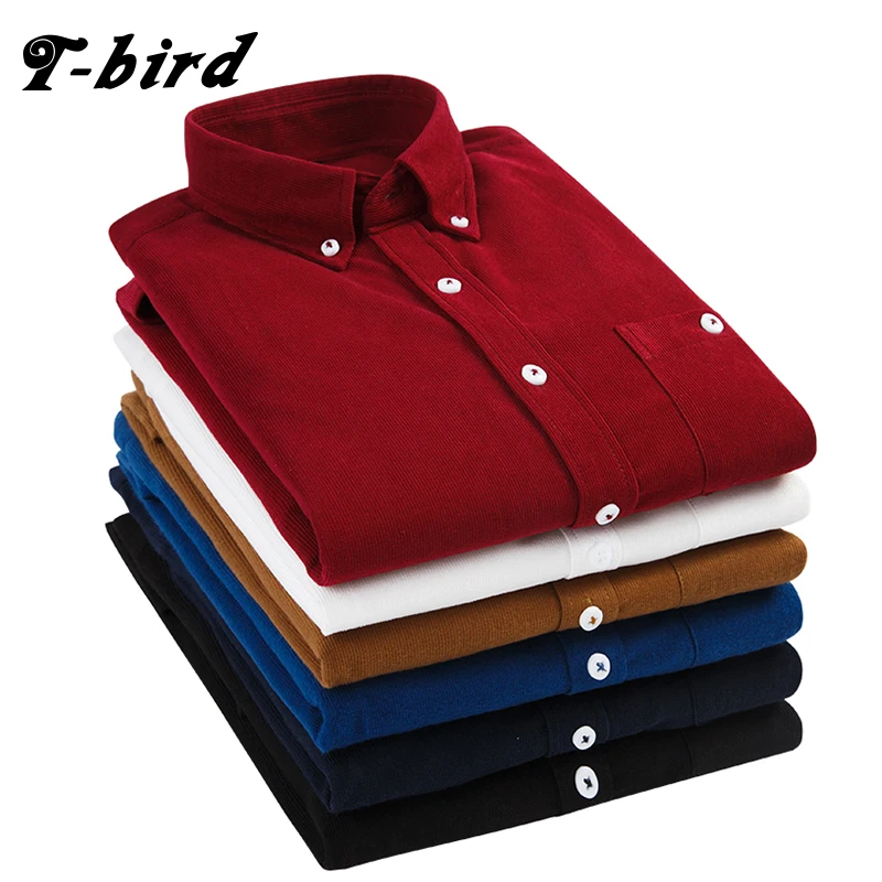 Achat T Oiseau 2108 Nouvelles Chemises Hommes Vêtements Manches Longues Chemise En Velours Côtelé Automne Marque Casual Hommes de Chemise Solide mâle Slim Fit Chemise