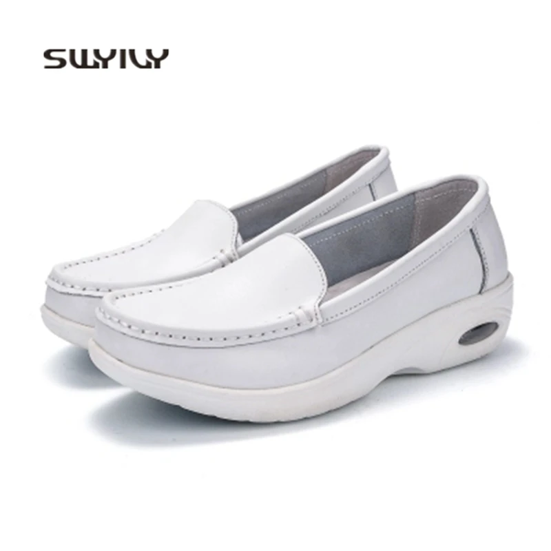 SWYIVY Sneakers Women Toning Shoes Slip-on White Nurse Shoes 2018 New Warm Plus Velvet Female Slimming Swing Shoes Light Weight