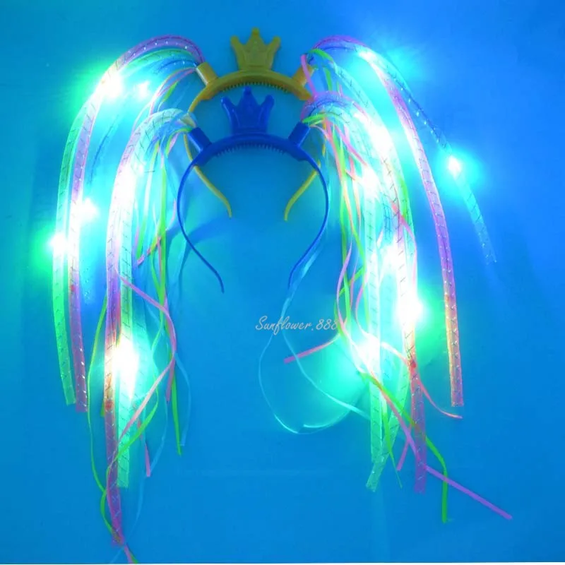 Женские светлые косички, мигающая корона, головная повязка, светодиодный мигающий для волос, аксессуары для свадебного украшения, концертный бар, карнавал, фестиваль