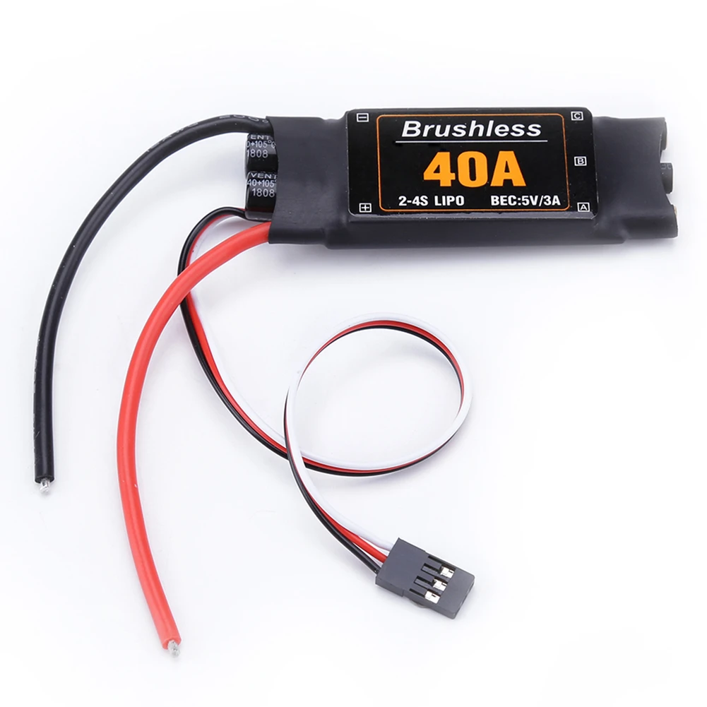 Black 40A RC Brushless Motor Electric Speed Controller Brushless ESC RC Drone Helicopter FPV Parts Accessories Electric Speed Controller for RC Airplane Helicopter
