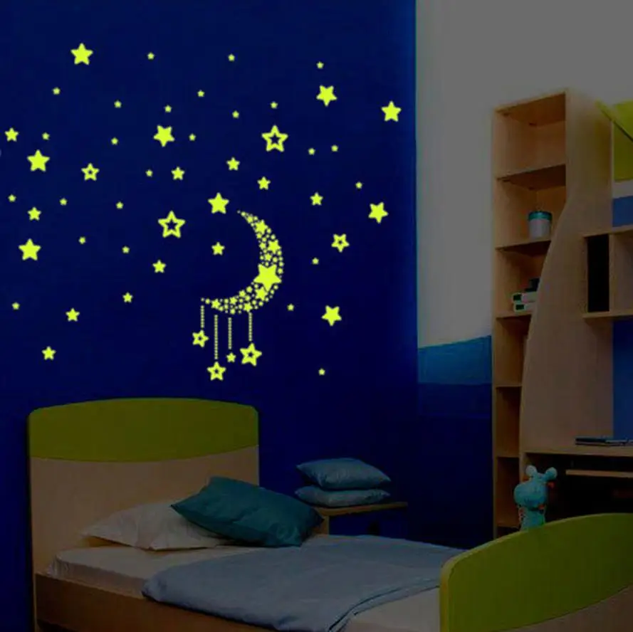 A Set Kids Bedroom Fluorescent Glow In The Dark Stars Wall Stickers Luminous star luminous 