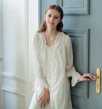 Ladies Sleepwear Elegant Nightdress Cotton Nightgown Royal Vintage Gowns Women Bedgown Soft Nightgown Long Dress Comfort