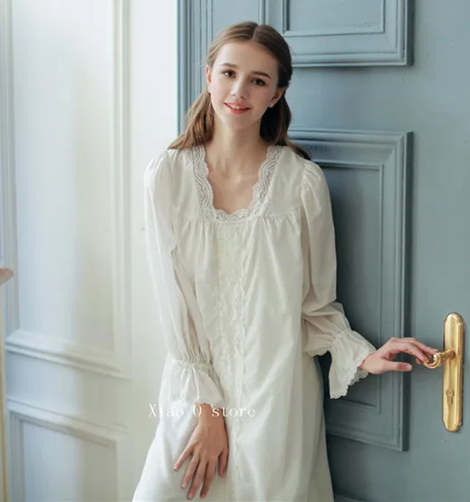Ladies Sleepwear Elegant Nightdress Cotton Nightgown Royal Vintage