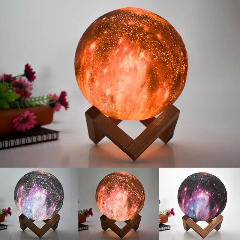 Best Rechargeable 3D Starry Sky Print Moon Lamp Color Changing Touch Switch Remote Control Bedroom Bookcase LED Night Light