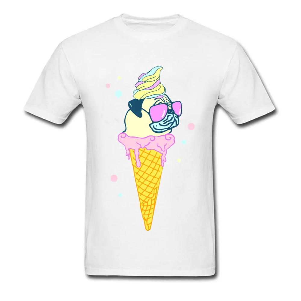  Men's T-Shirt ice cream pug Design Tops Shirt Pure Cotton O Neck Short Sleeve Design Sweatshirts NEW YEAR DAY ice cream pug white