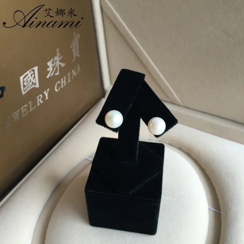 

[Ainami] 5pair/lot 925 Sterling Silver Freshwater Cultured 8-9mm Pearl Stud Earrings Fashion Party Stud Earring Fine Jewelry