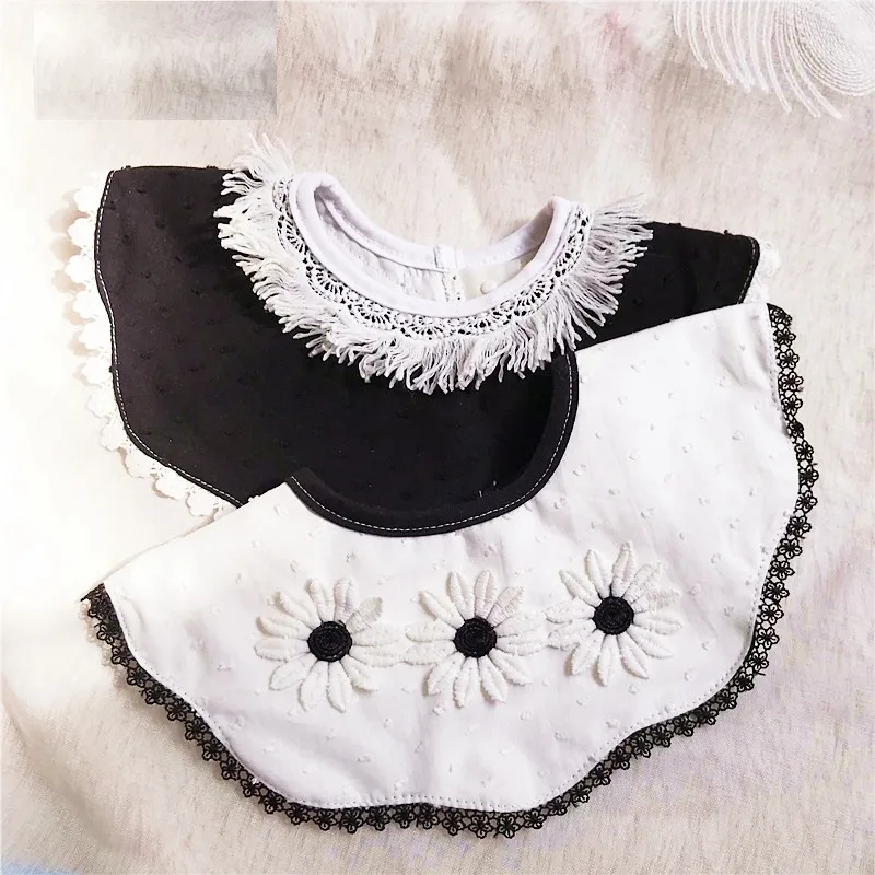 Nordic Cotton Bib Breathable Black White Lace Purfle Burp Anti-spitting Milk Fake Collar Bibs  360 Degree Bib Round Rotating