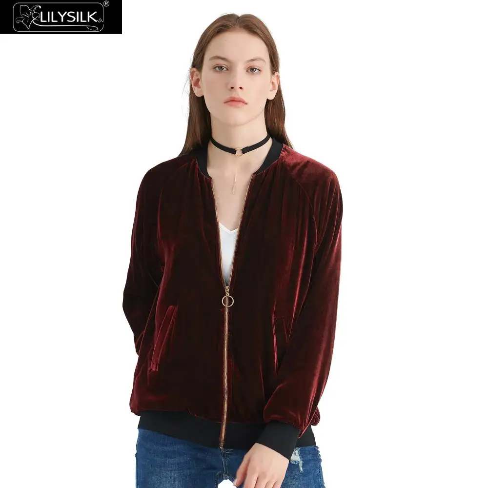

LILYSILK Jacket Silk Velvet Basic Baseball Women New Free Shipping