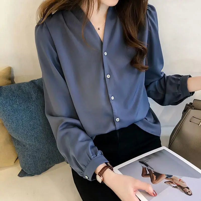 

2019 Long Sleeve Blouse Women Spring Tunic Tops Feminino Blusas Plus size 4XL Women Casual Chiffon Blouse Shirt Solid Color