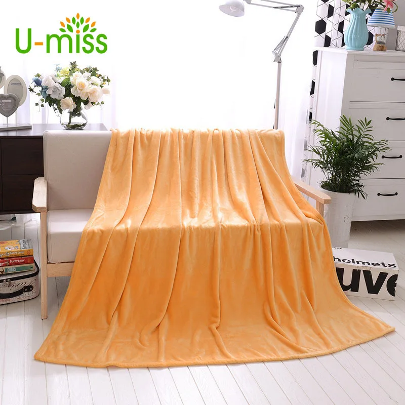

U-miss spring and autumn Coral fleece blanket Thicken t on The Bed sofa Colorfas rectangle adults Simple modern Soft blanket