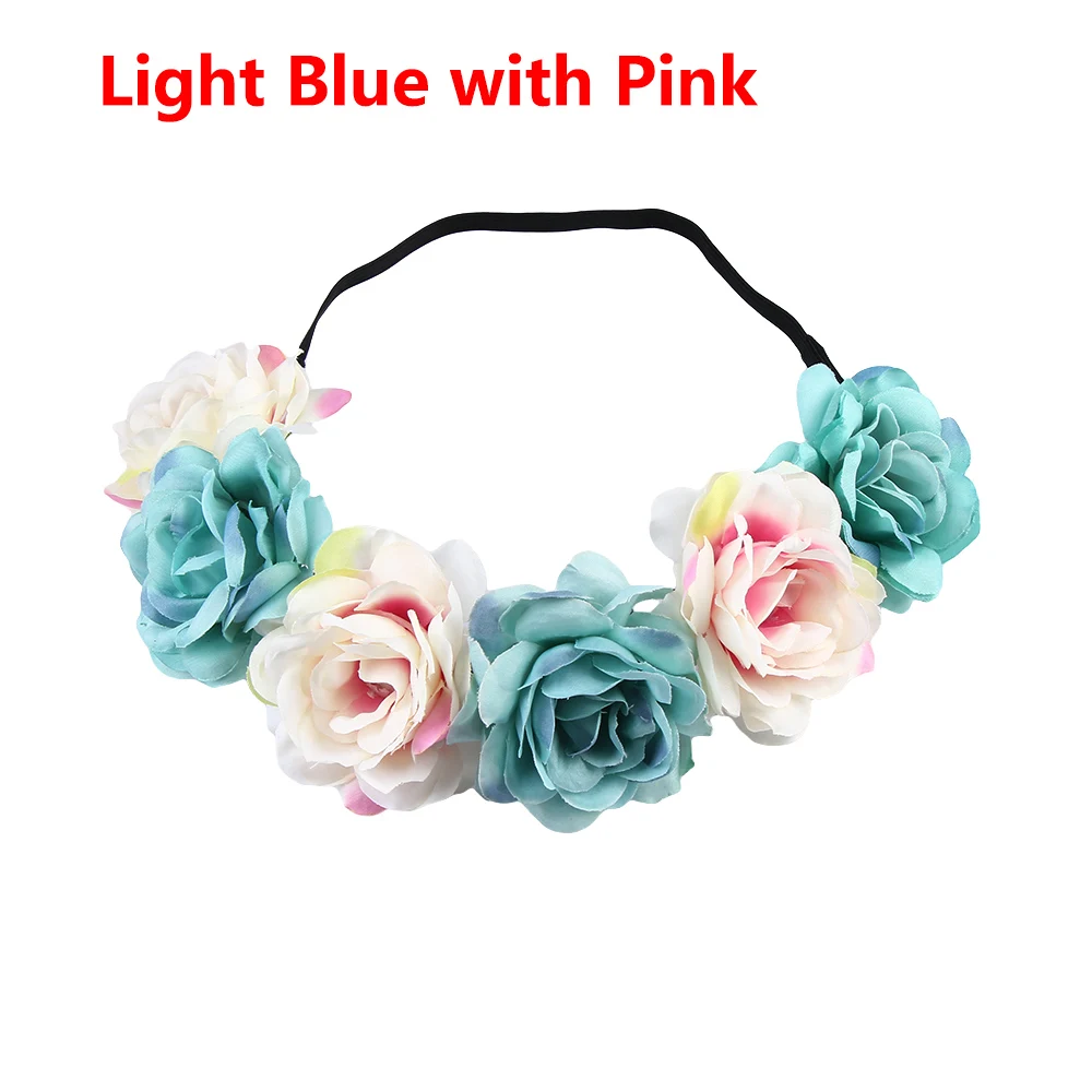 7 цветов, детская модная пляжная Свадебная цветочная гирлянда с короной, повязка на голову, цветочный венок, повязка на голову, аксессуары для волос - Цвет: Light Blue with Pink
