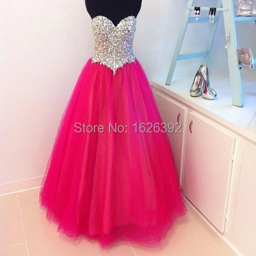 hot pink sparkly prom dress