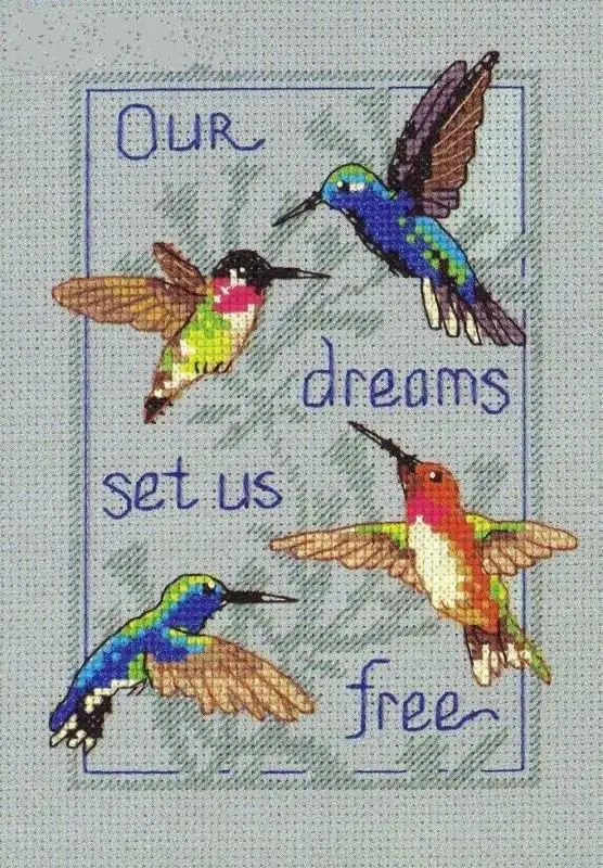 CS-1456 Cross Stitch Kit Our Dreams Set Us Free Four Birds Hummingbird.jpg