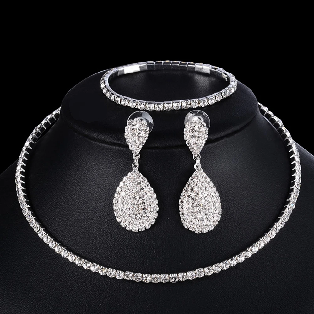 Белая Посеребренная блестящая бижутерия ожерелье серьги браслет свадебный набор украшений для женщин аксессуары Visuteria Mujeres
