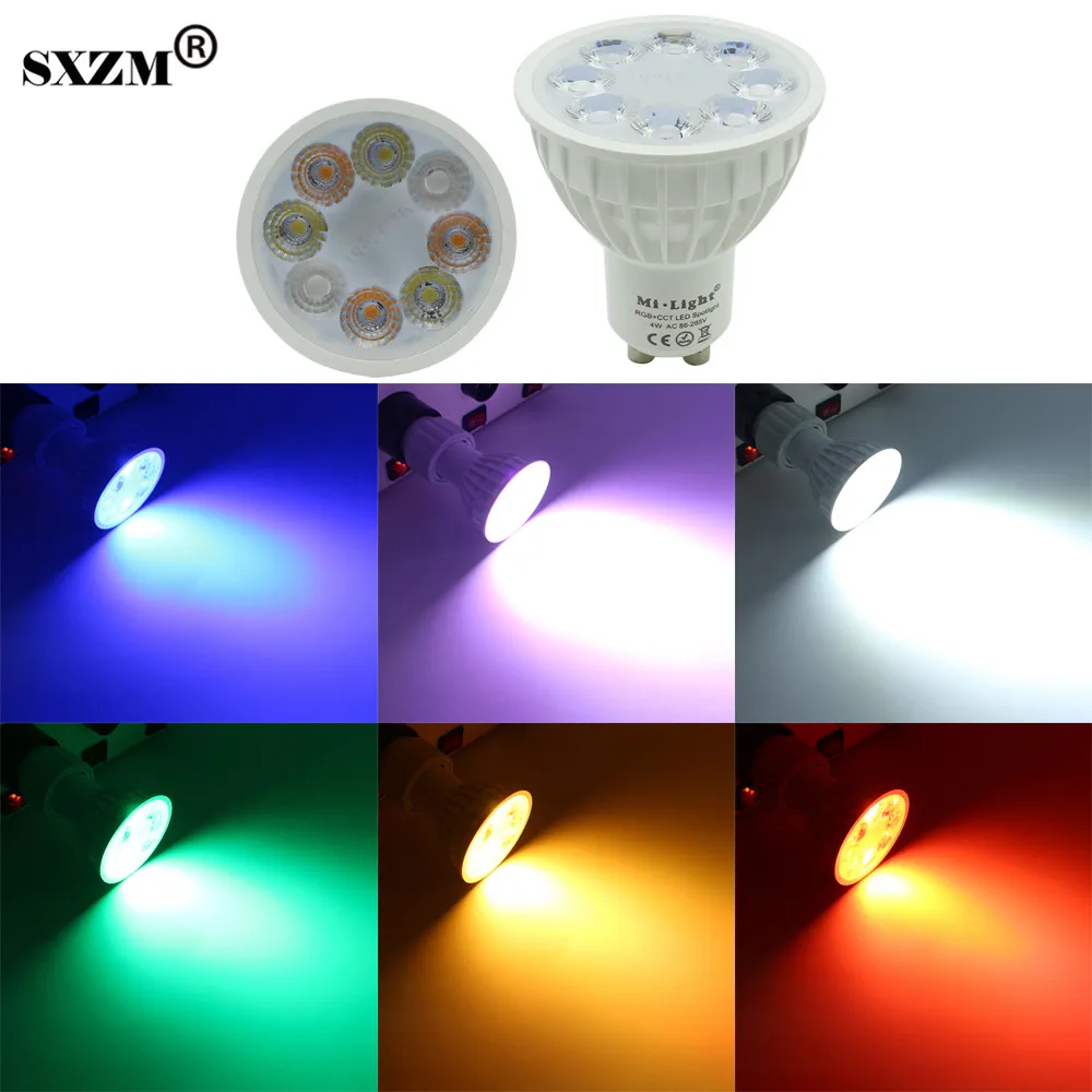 

SXZM Milight GU10 4W LED spotlight RGB+CCT indoor lamp AC85-265V 16 million colors changing,adjustable brightness colorful light