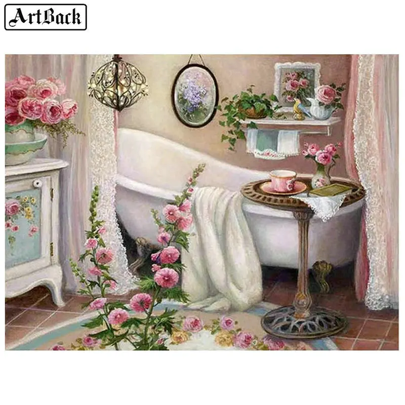 

New 5d diy diamond painting bathroom landscape full square / round drill diamond mosaic 3d diamond embroidery artwork
