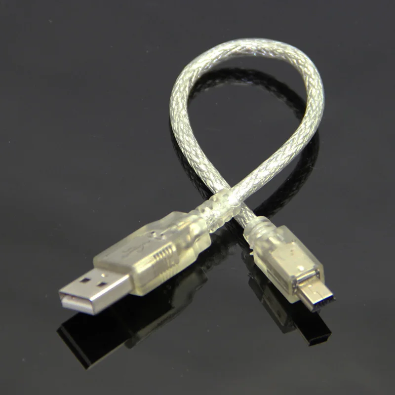 Bochara 20 см Мини 5pin USB кабель USB 2,0 Тип A штекер для мини 5P кабель для передачи данных двойное экранирование(фольга+ Плетеный) прозрачный белый