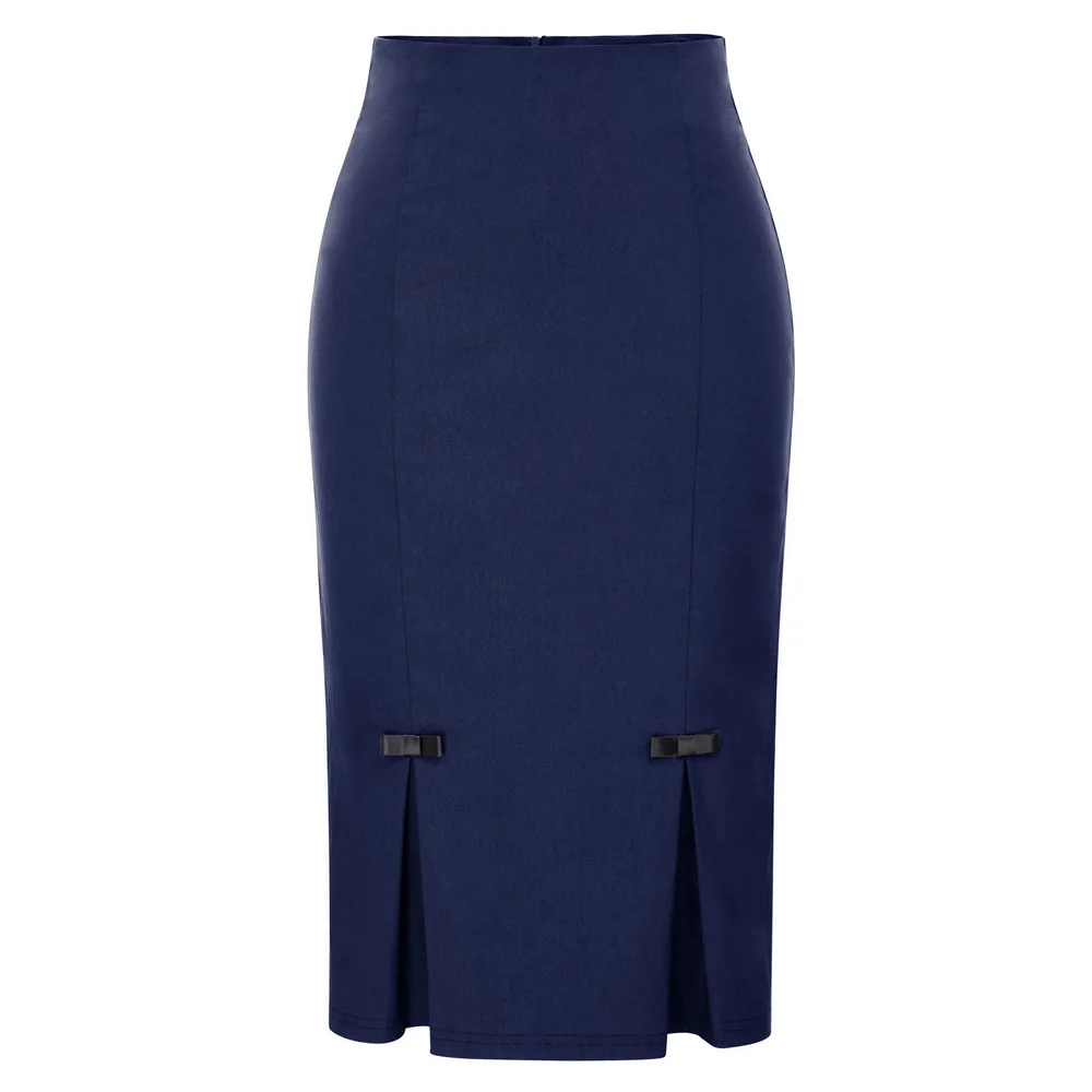 

solid Women skirts Vintage Retro Bowknot Decorated Hips-Wrapped Bodycon Pencil Skirt high waist split work wear office skirts