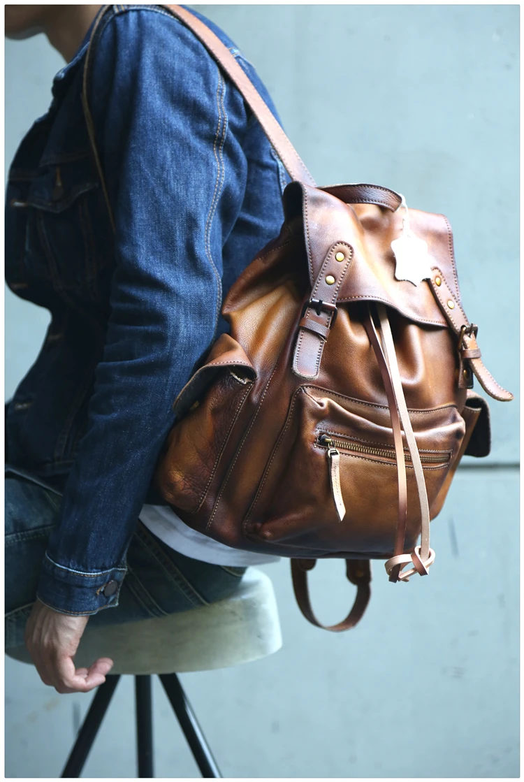 Ручной работы мягкий из натуральной мужской кожаный рюкзак сумка на плечо первый слой кожаный мужской рюкзак для путешествий повседневные Ретро Рюкзаки для ноутбука