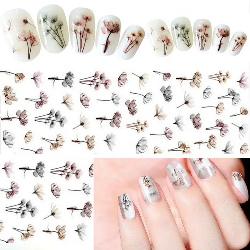 

Fashion 1pcs Nail Art Stickers Decals Patch Multi Color Flowers Designs Nails Decoration Floral Nail Stickers