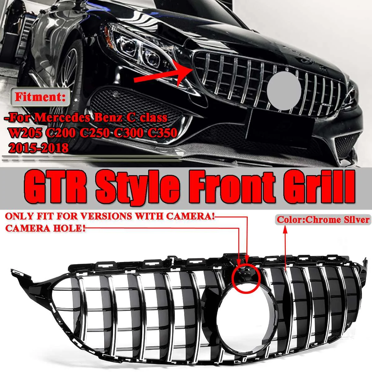 W205 GTR GT R Стиль автомобиля Передняя решетка решетки черный/хром серебро для Mercedes для Benz W205 C200 C250 C300 C350- 2Dr/4Dr