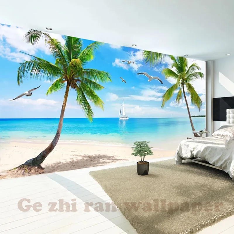 

Gezhiran Custom Photo Mural Wallpaper Sea view coconut tree landscape livingroom bedroom TV sofa backdrop WallPaper Home Decor