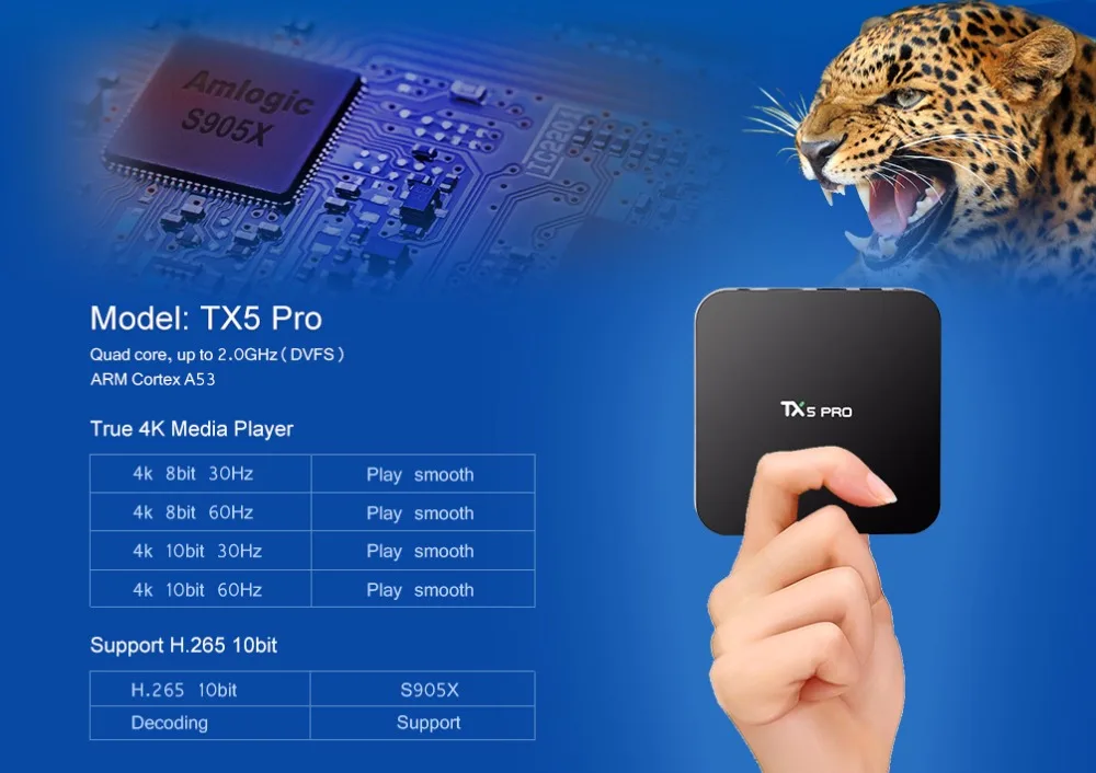 ТВ-приставка Tanix TX5 PRO Smart Android, 2 ГБ, 16 ГБ, Bluetooth, Wi-Fi, HDMI, медиаплеер, телеприставка с год, HD ip tv подписка