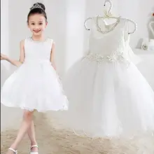 Элегантный Дети аппликации Кружевное платье с цветочным рисунком для девочек из бисера Театрализованное Вечерние свадебное платье принцессы летнее платье для девочек