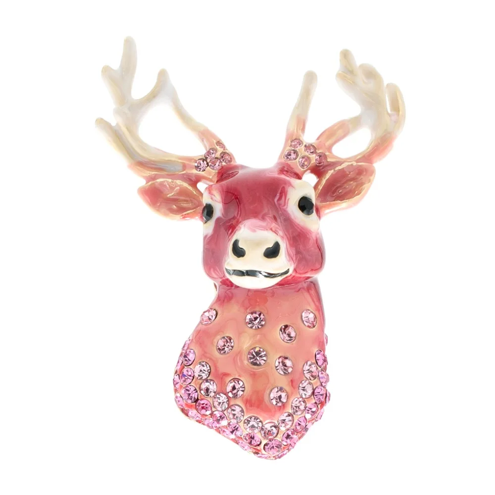 

Rhinestone Crystals Christmas Pink Reindeer Deer Head Brooch Pin Broach Brooches Women Jewelry Accessories SB4534PIN